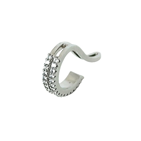 Brinco piercing banhado em ródio branco cravejado de zircônia cristal