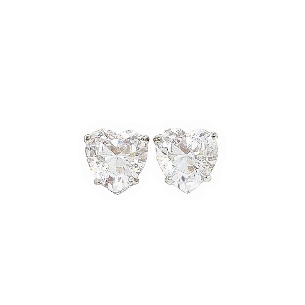 Brinco coração de zircônia cristal em banho de ródio branco