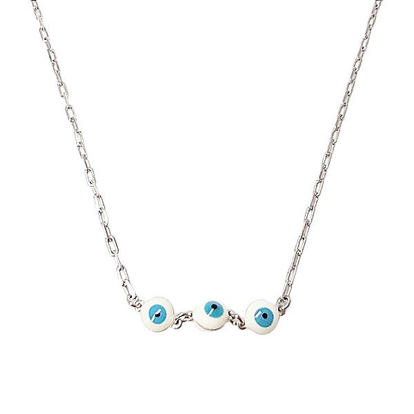 Choker em banho de ródio branco elos cartier e ollho grego