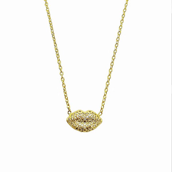 Colar em banho de ouro 18k com boca cravejada de zircônias cristais