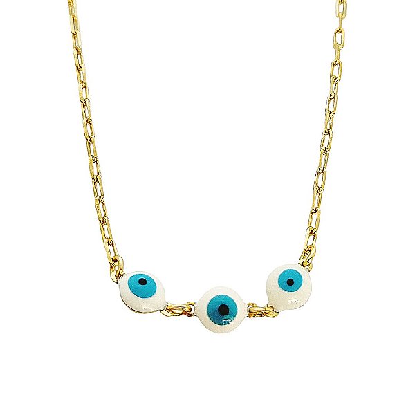 Choker em banho de ouro 18k elos cartier com olho grego