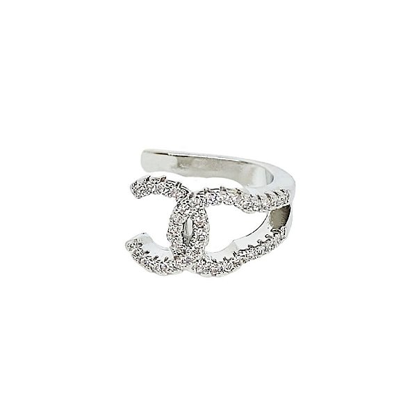 Brinco piercing em banho de ródio branco inspiração cravejado de zircônias cristais