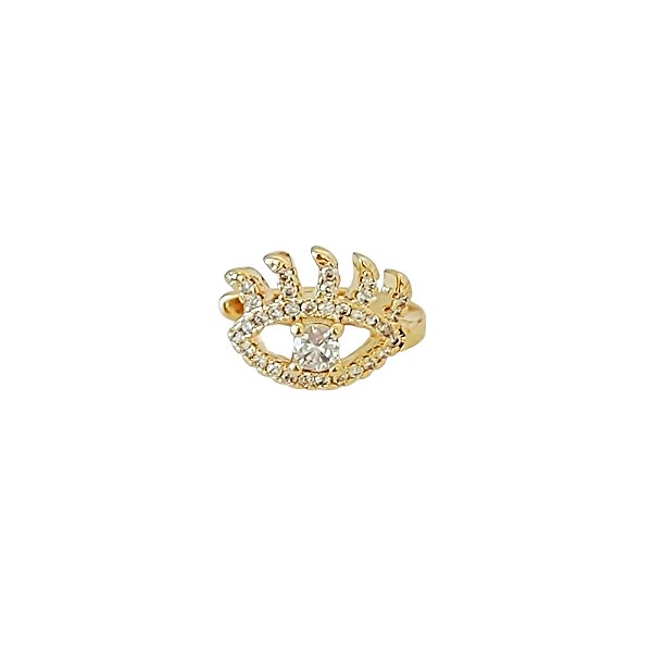 Brinco piercing em banho de ouro 18k olho cravejado de zircônias cristais