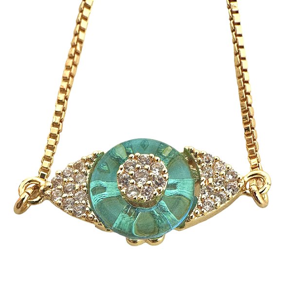 Pulseira em banho de ouro 18k olho grego com cristal azul cravejado de zircônias cristais