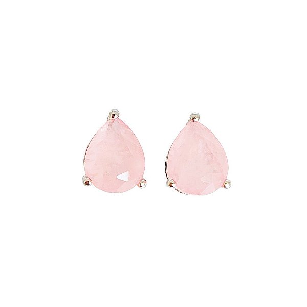 Brinco em banho de ródio branco com gota fusion rosa