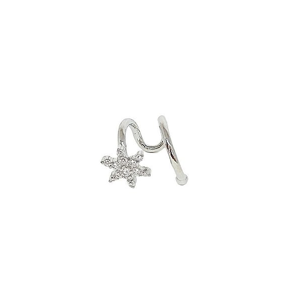 Brinco piercing em banho de ródio branco com flor cravejada de zircônias cristais