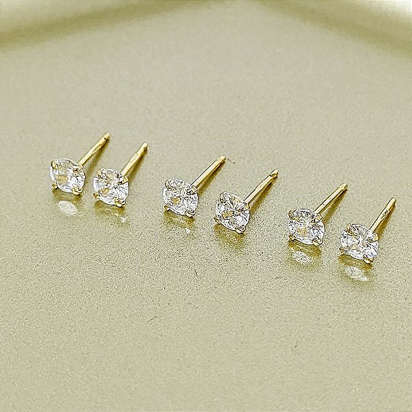 Trio de brincos em banho de ouro 18k pontos luz em zircônias