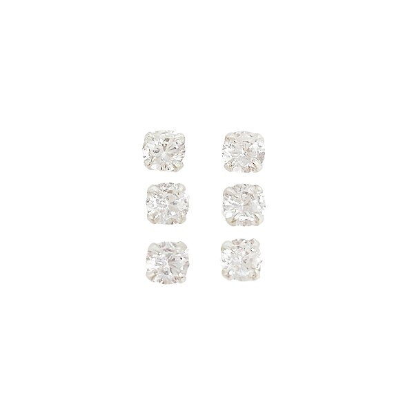 Trio de brincos pequenos em prata 925 com zircônias cristais