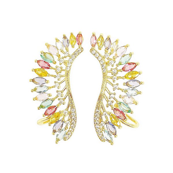 Brinco ear cuff asas em banho de ouro 18k cravejado de zircônias cristais