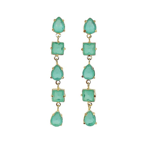 Brinco em banho de ouro 18k com pedra fusion verde turmalina