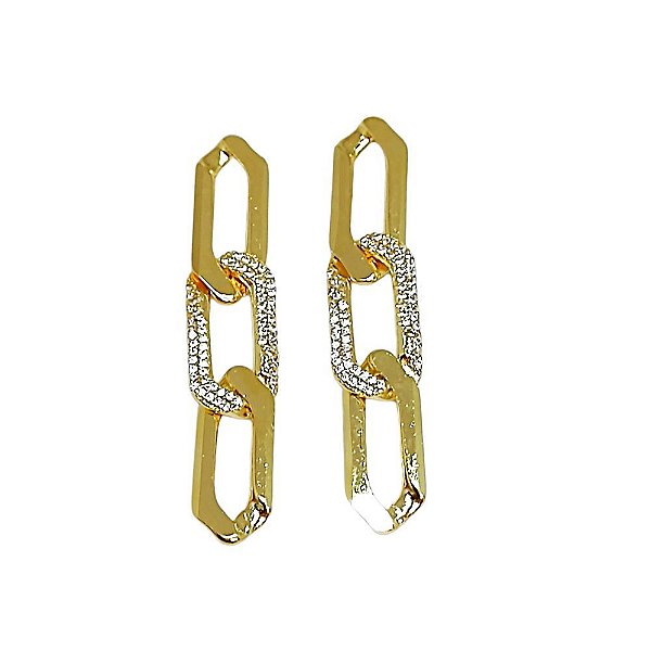 Brinco em banho de ouro 18K elos com zircônias cristais