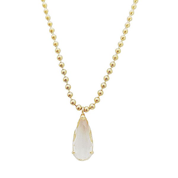 Colar em banho de ouro 18k corrente de bolinhas com gota de cristal