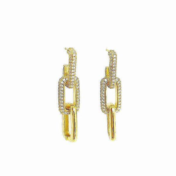 Brinco desmontável em banho de ouro 18k cravejado de zircônias cristais