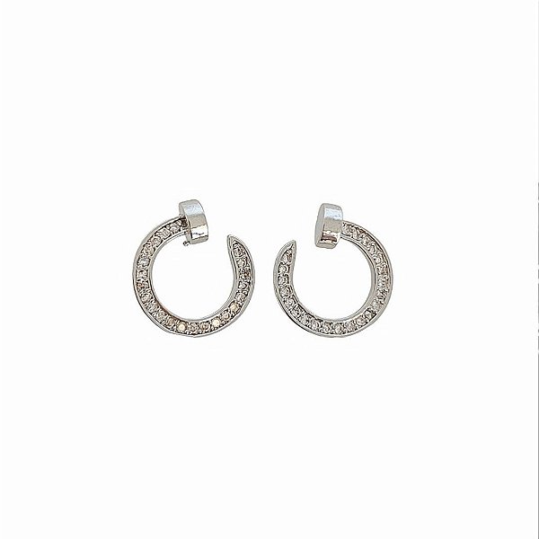 Brinco inspiração argola prego banhada em ródio branco cravejada de zircônias