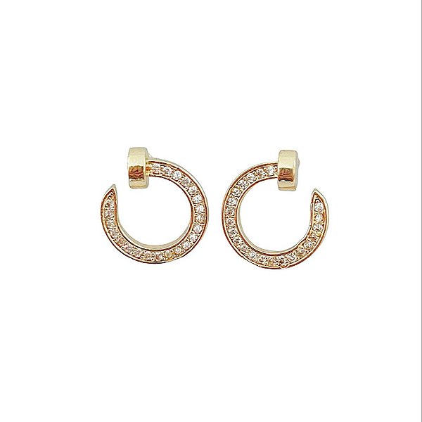 Brinco inspiração argola prego em banho de ouro 18k cravejada de zircônias