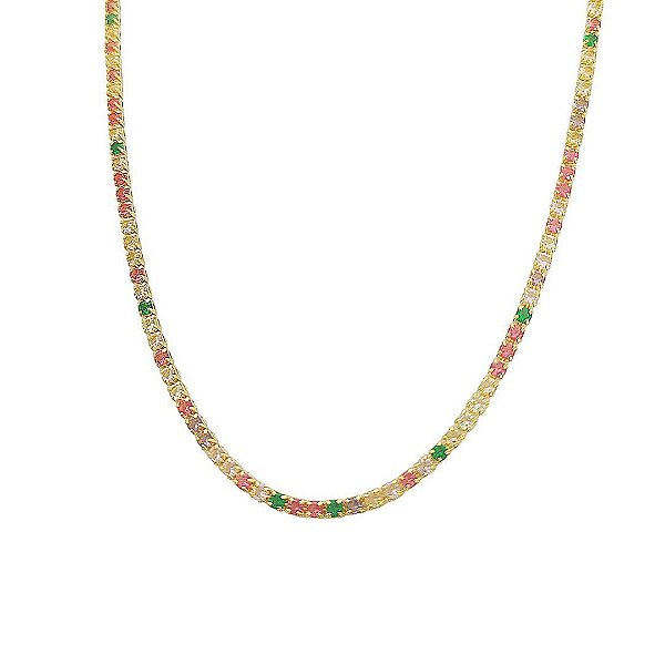 Colar longo rivera banhado em ouro 18k cravejado de zircônias coloridas