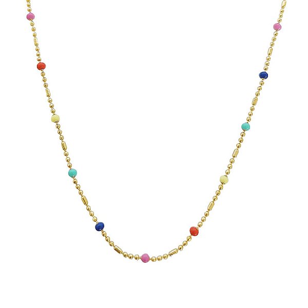 Choker banhado em ouro 18k com bolinhas coloridas