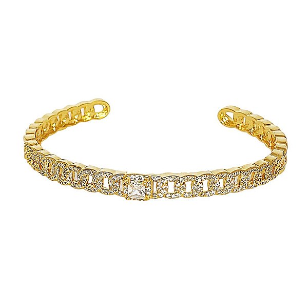 Bracelete banhado em ouro 18k cravejado de zircônias cristal