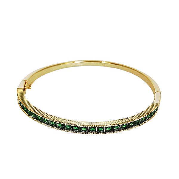 Bracelete em banho de ouro 18k cravejado de zircônias verde esmeralda