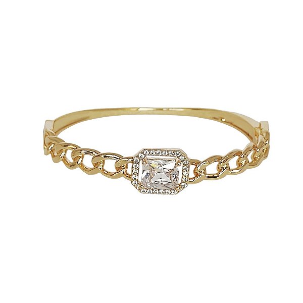 Bracelete banhado em ouro 18k detalhe em elos com zircônias e um cristal