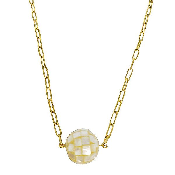 Colar cartier banhado em ouro 18k com globo em madrepérola