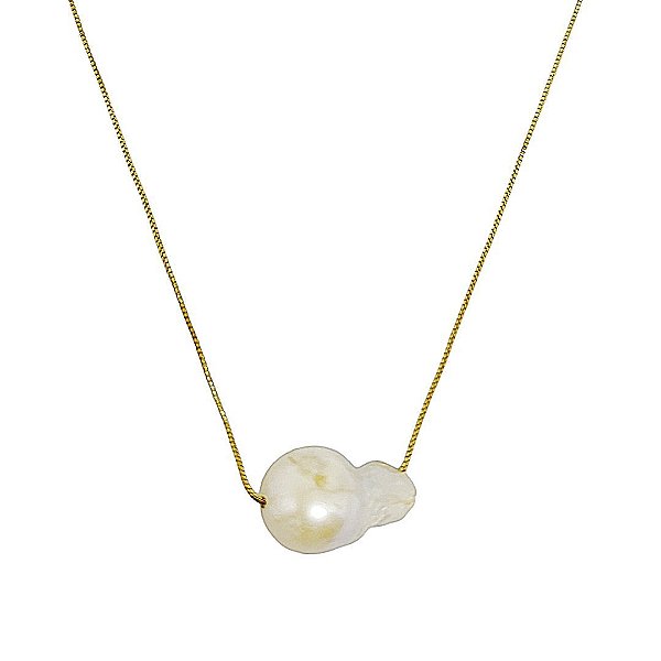 Colar banhado em ouro 18k com pérola barroca