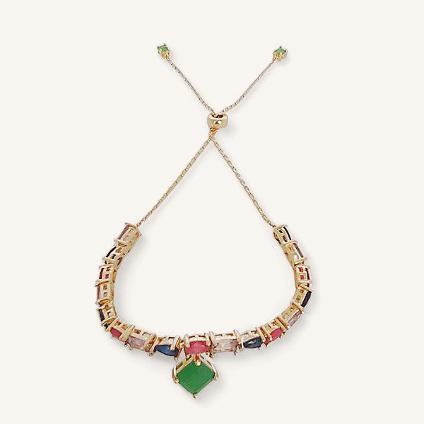 Pulseira ajustável banhada em ouro 18k com cristais coloridos
