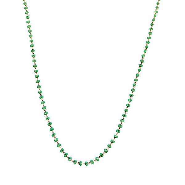 Colar longo banhado em ouro 18k com bolinhas verdes esmaltadas