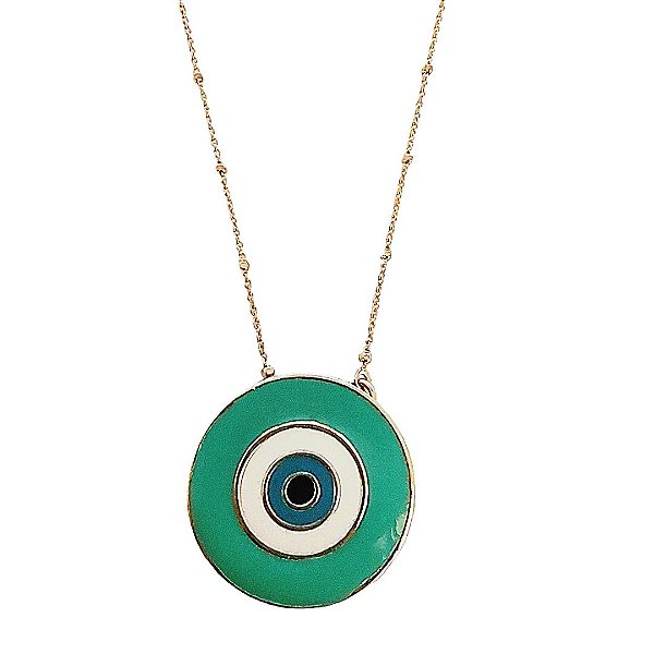 Colar banhado em ouro 18k com pingente olho grego azul tiffany esmaltado