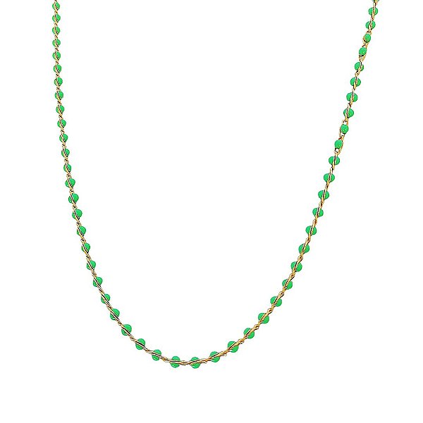 Colar banhado em ouro 18k com bolinhas pequenas verdes esmaltadas