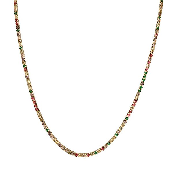 Colar riviera banhado em ouro 18k cravejado de zircônias coloridas