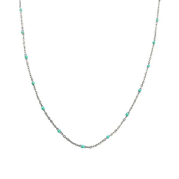 Colar em prata 925 com mini bolinhas azul turquesa