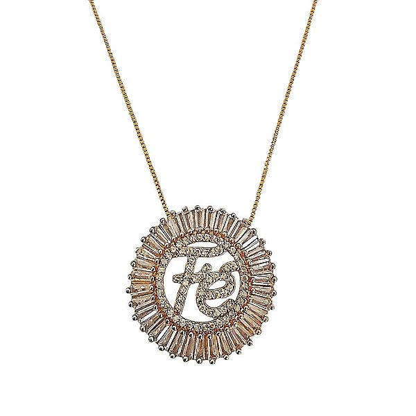 Colar em banho de ouro 18k pingente fé com zircônias baguetes