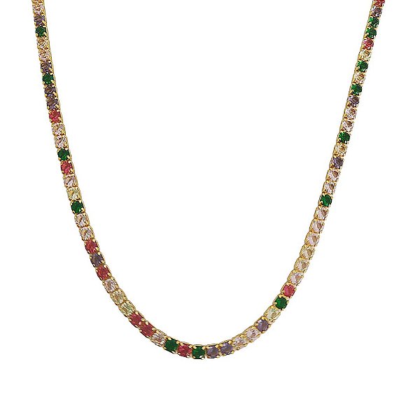 Colar em banho de ouro 18k riviera de zircônias coloridas