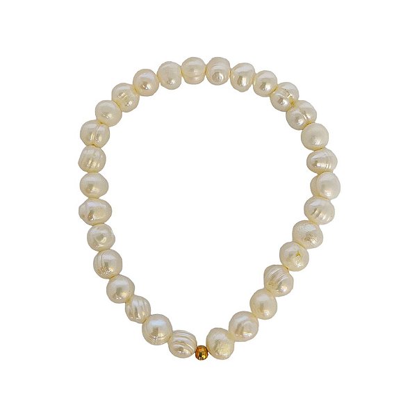 Pulseira elástica de pérolas cultivadas e bolinha em banho de ouro 18k