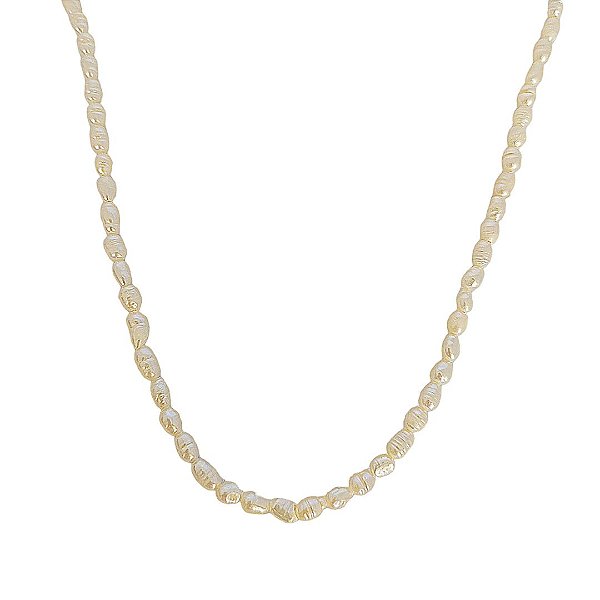 Choker de pérolas de agua doce com detalhes em banho de ouro 18k