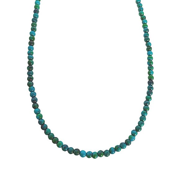 Choker de pedras naturais crisocola mesclada azul com detalhes em ouro 18k