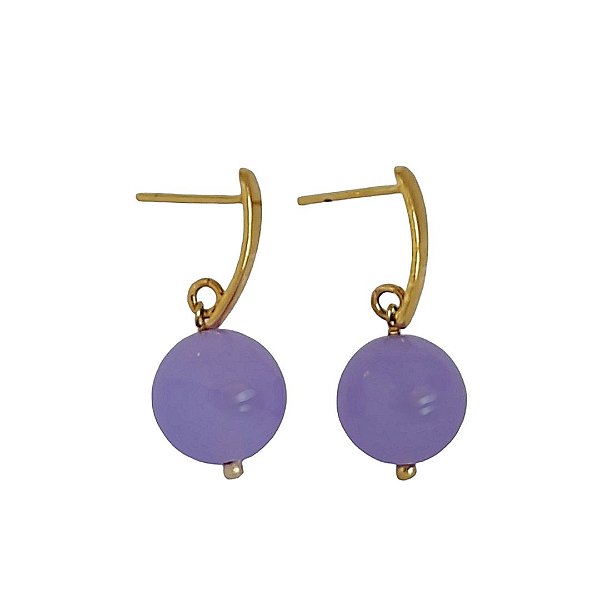 Brinco banhado em ouro 18k com pedra natural jade roxa