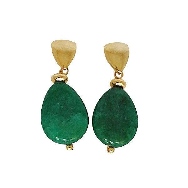 Brinco banhado em ouro 18k com pedra natural jade verde