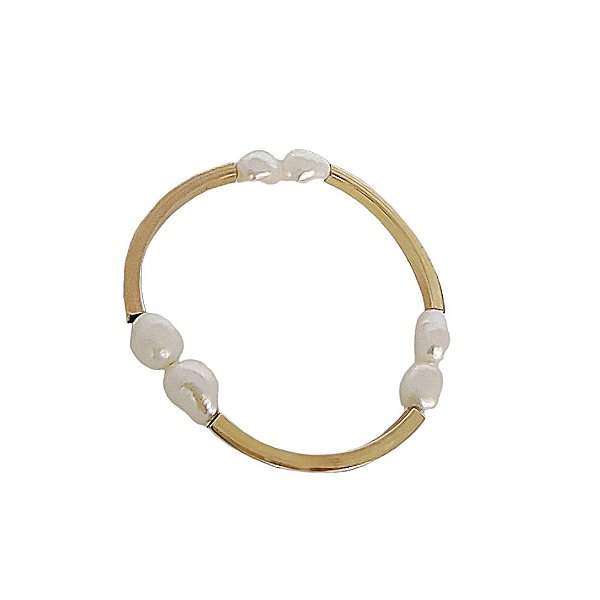 Pulseira elástica com aros em banho de ouro e pérolas cultivadas
