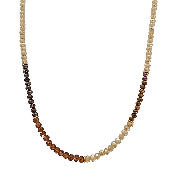 Choker de cristais naturais em tons de marrom café com detalhes em ouro 18k