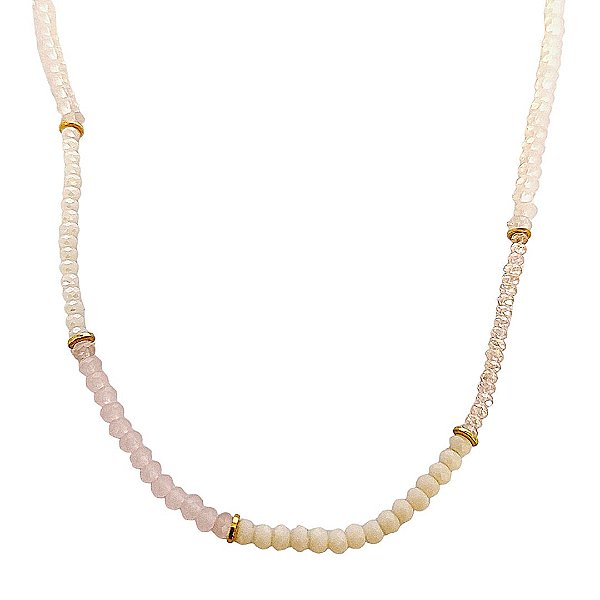 Choker de cristais naturais em tons claros de rosa com detalhes em banho de ouro 18k
