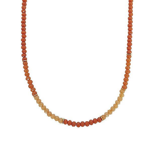 Choker em cristais naturais em tons corais com detalhes em ouro 18k