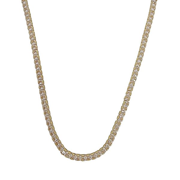 Colar riviera quadrada em banho de ouro 18k com zircônias cristais