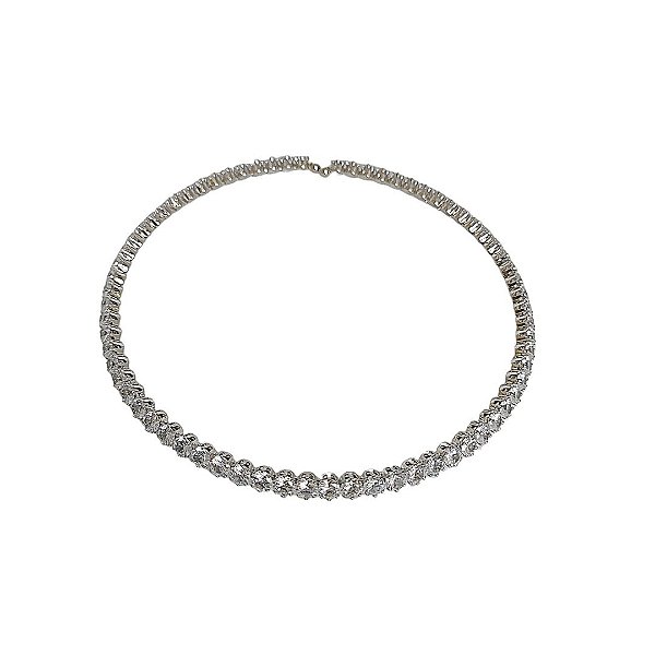 Choker em banho de ródio branco com riviera redonda de zircônias cristais