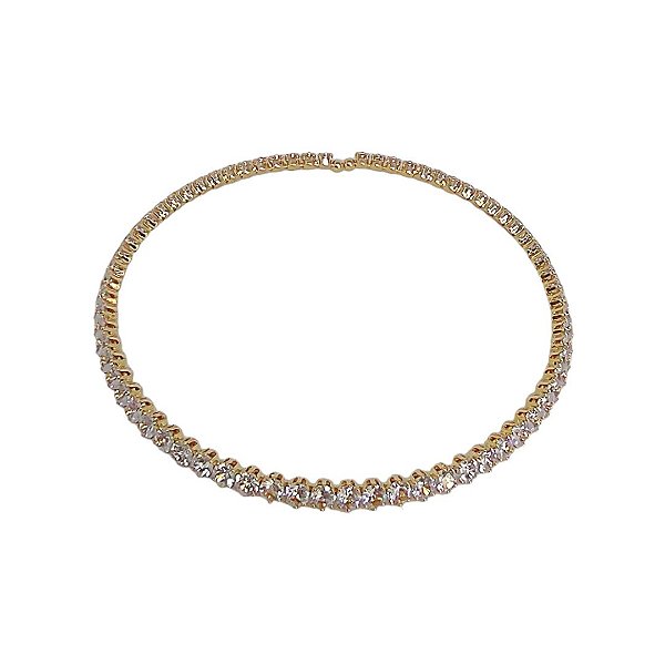 Choker em banho de ouro 18k com riviera redonda de zircônias cristais
