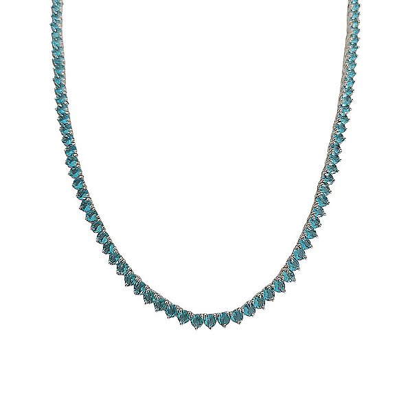 Choker em banho de ródio branco riviera redonda de zircônias azuis