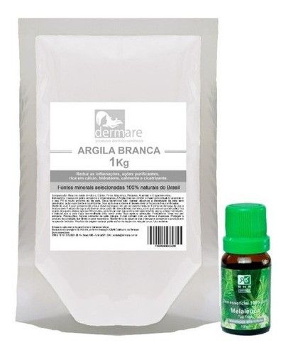 Kit Argila Branca 1kg E Oleo Essencial De Melaleuca 10ml
