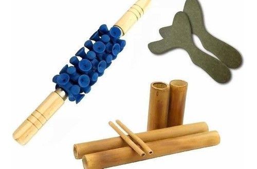 Kit Massagem Modeladora Bambu + Par Pantala + Rolo Turbinado