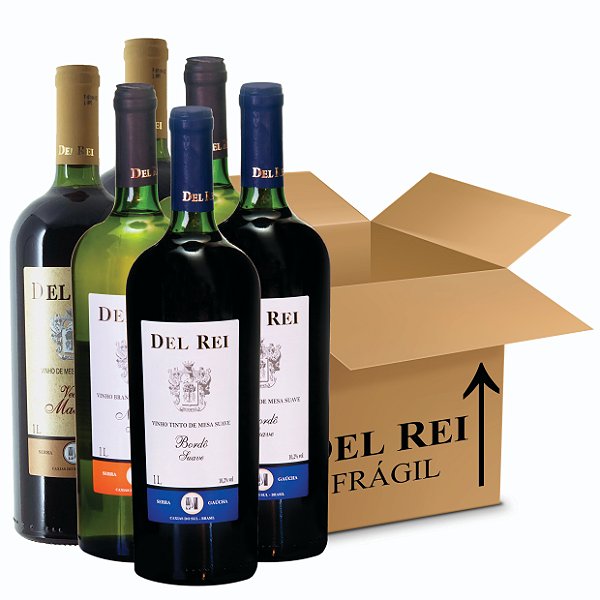 Box Misto - Vinho Del Rei com 2 Tinto Suave Bordo + 2 Branco Suave Niagara + 2 Velha Madeira 1l - Box Com 06 Unidades